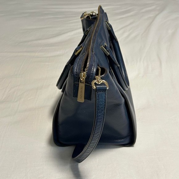 Michael Kors Hudson | Large Leather Satchel Shoulder Bag | Navy Blue - Picture 10 of 13